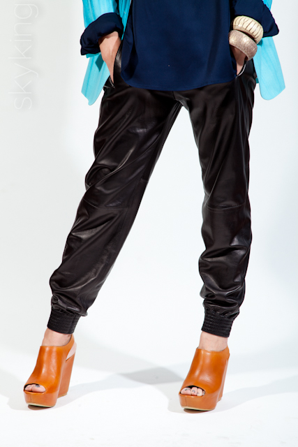 Jacket by Elizabeth and James, Leather pants by Vince, Shoes by Elizabeth and James